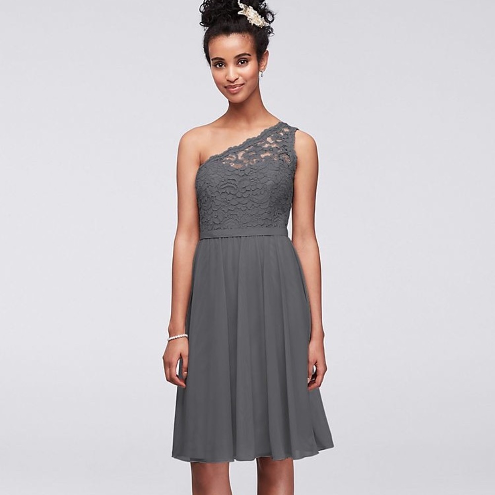 David’s Bridal grey bridesmaid dress